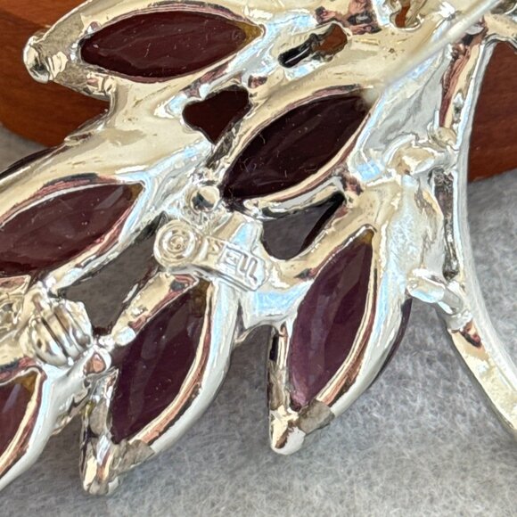 Pell Brooch Purple Marquise Stones Silver Tone Pink Rhinestones Floral Open Back - Picture 5 of 7